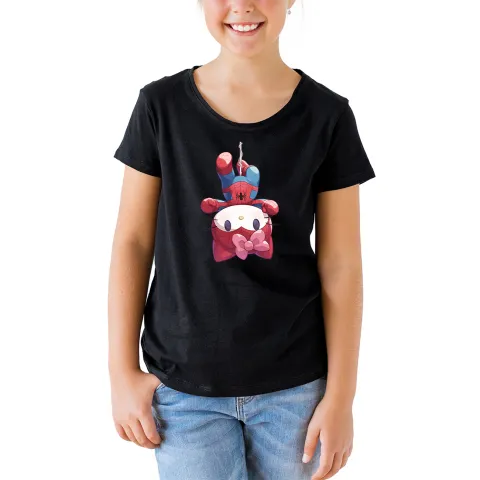 Детска тениска принт Hello Kitty Spiderman черна