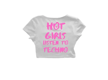 MadRavers CropTop I Hot Girls Listen to Techno /2 - White