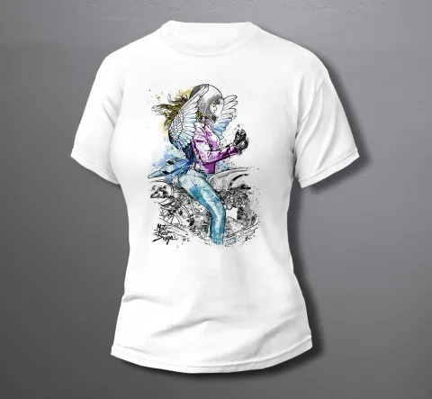 дамска тениска Angel woman motorcycle
