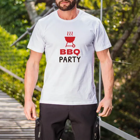 Мъжка тениска принт BBQ Party бяла