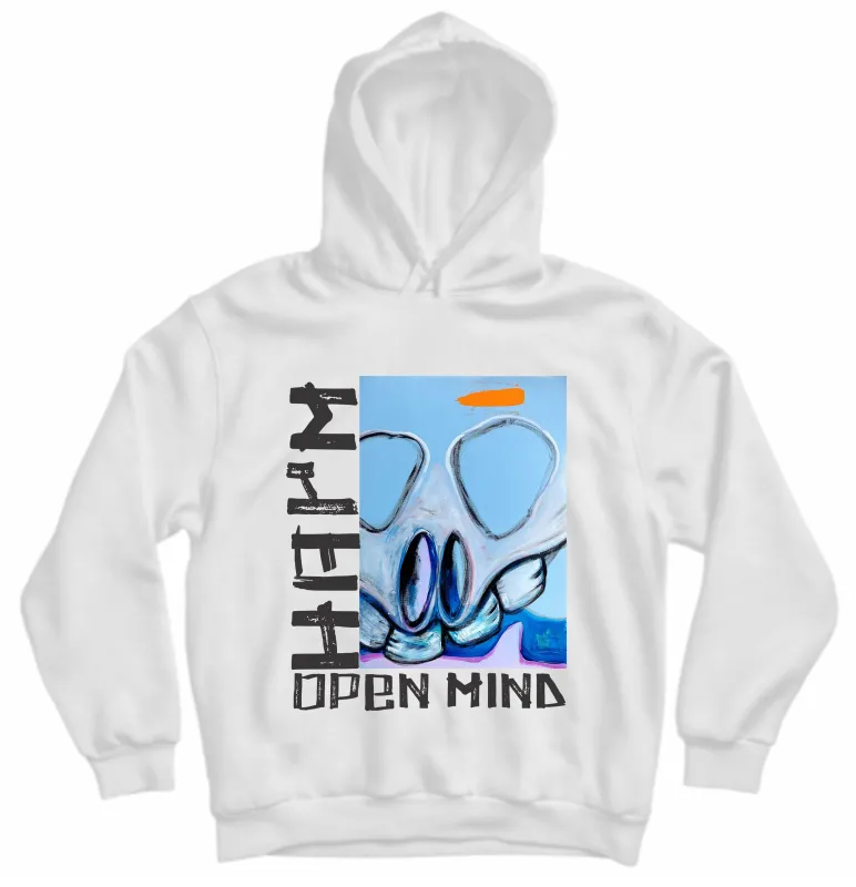 open mind white hoodie