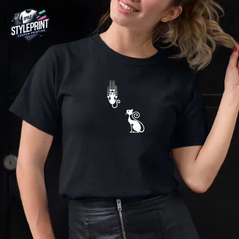 Дамска тениска принт Black Cat Silhouettes черна