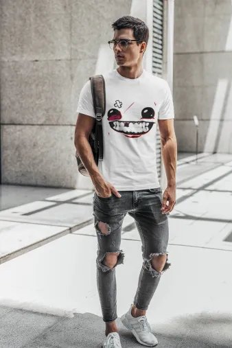 Бяла мъжка тениска Super Meatboy