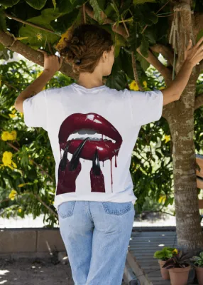 MadRavers Unisex Heavy Oversize Tee I Her Lips - White