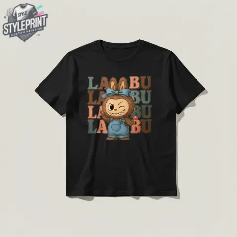 Детска тениска щампа Лабубу (Labubu) черна