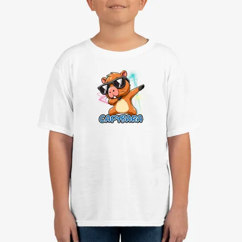 Детска тениска принт Capybara glasses бяла