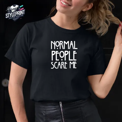 Дамска тениска принт Normal People Scare Me черна