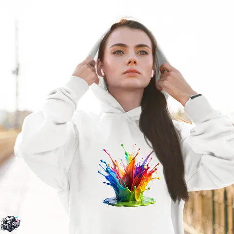 Дамски суичър принт Rainbow splash бял