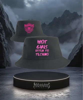 MadRavers Bucket Hat I Hot Girls Listen to Techno - Black