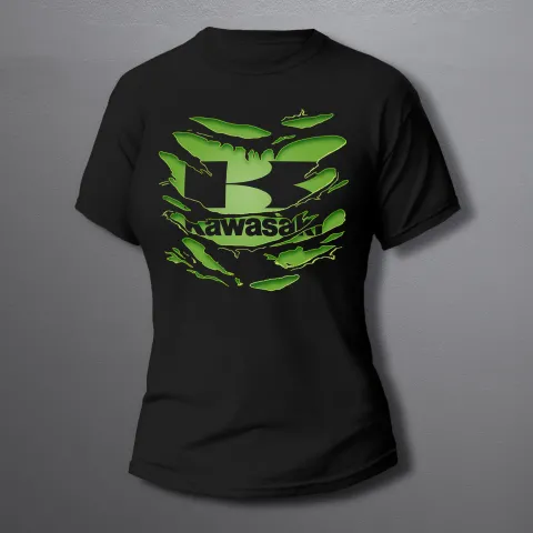 дамска тениска KAWASAKI green torn effect
