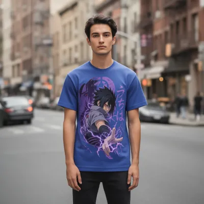 Синя мъжка тениска Purple Lightning
