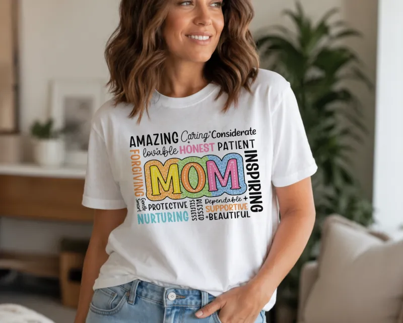 Тениска за мама  Amazing Mom с цветен принт