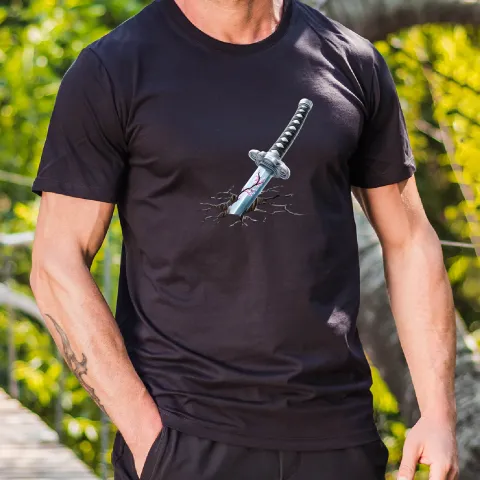 Мъжка тениска принт Katana Blade черна