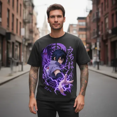 Черна мъжка тениска Purple Lightning