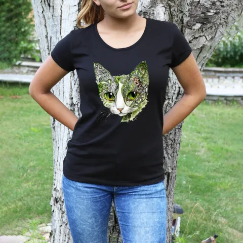 Дамска тениска принт Artistic Cat Illustration