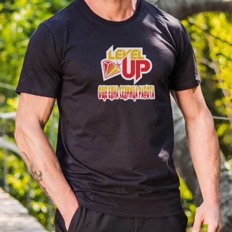 Мъжка тениска принт Level Up черна