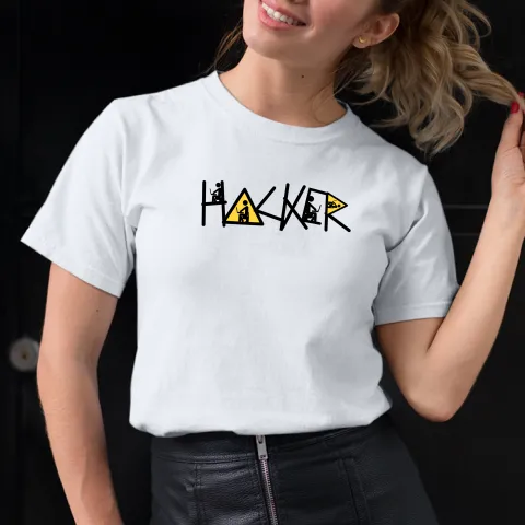 Дамска тениска принт HACKER бяла