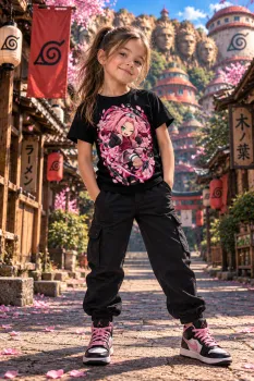 Черна детска тениска Sakura