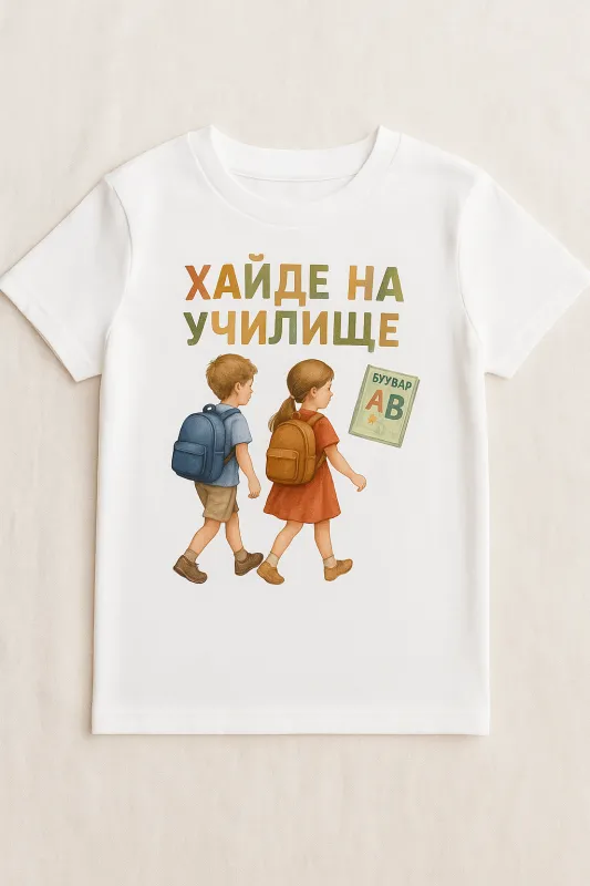 „Хайде на училище“ – Детска тениска с щампа