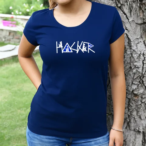 Дамска тениска принт HACKER тъмно синя
