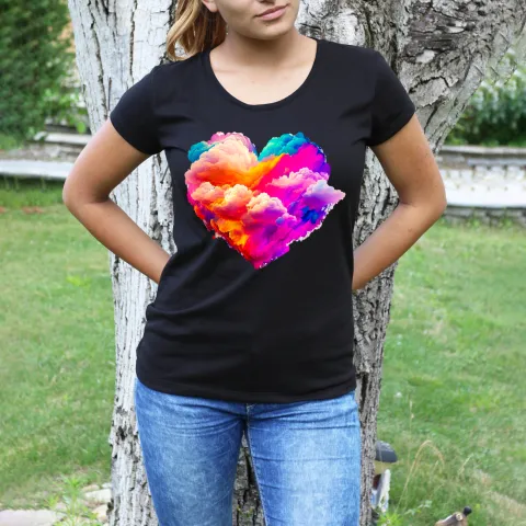 Дамска тениска принт ColorMe Heart черна