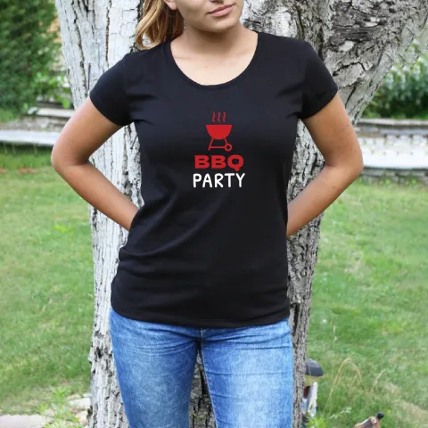 Дамска тениска принт BBQ Party черна