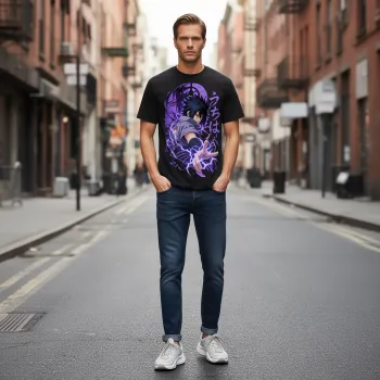 Черна мъжка тениска Purple Lightning