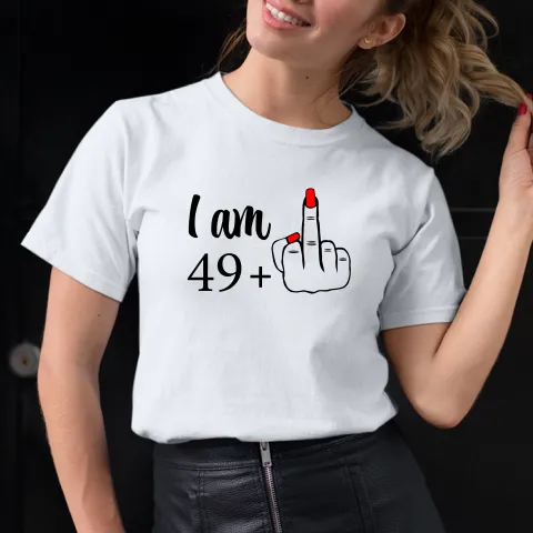 Дамска тениска щампа I am 49 бяла