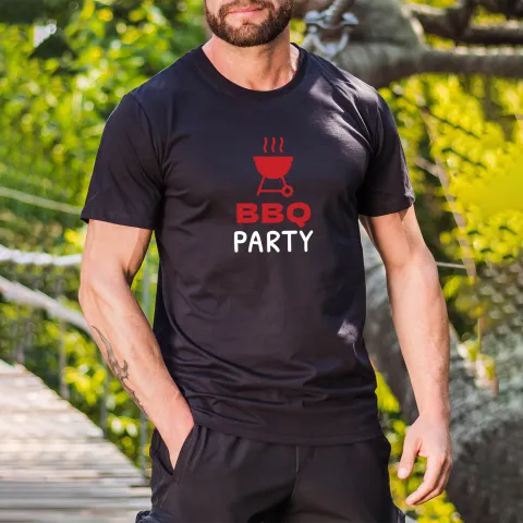 Мъжка тениска принт BBQ Party черна