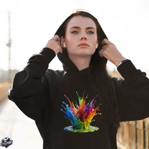 Дамски суичър принт Rainbow splash черен
