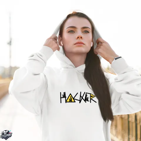 Дамски суичър принт HACKER бял