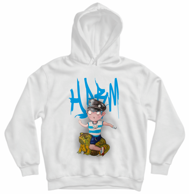 Blue Pirat white hoodie