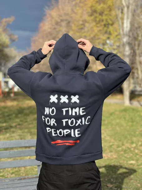 OVERSIZE HOODIE "NO TIME FOR TOXIC PEOPLE" – DARK BLUE