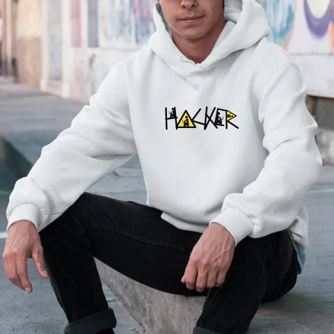 Мъжки суичър принт HACKER бял