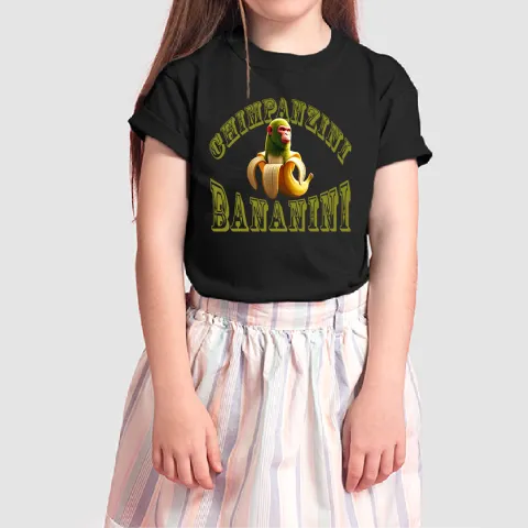 Детска тениска принт Chimpanzini Bananini черна