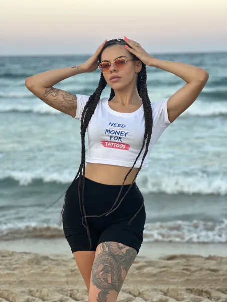 Crop top - Need money for tattoos - white